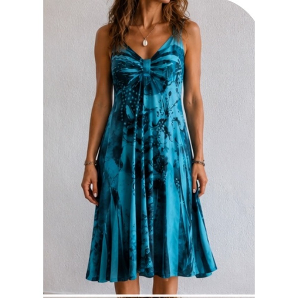 Pretty Woman Vintage 2000s Blue Floral Midi Dress Made in USA XL